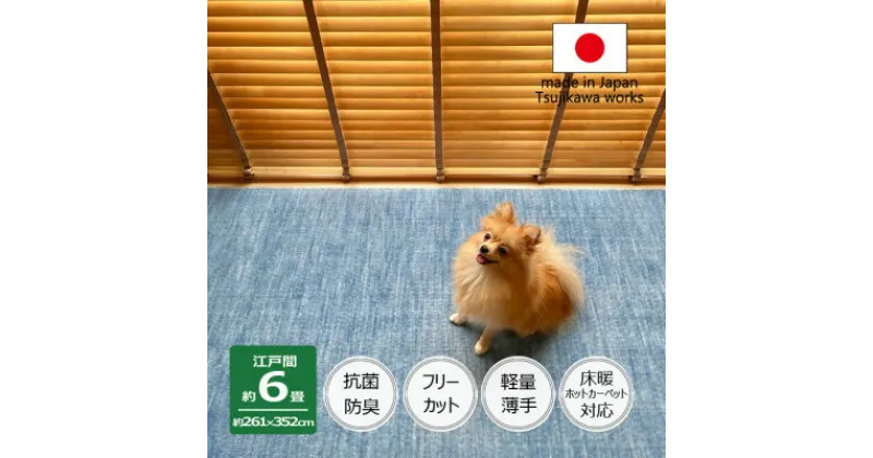 【ふるさと納税】カーペット 日本製 抗菌防臭 犬 猫 ペット対応 ビオラ 261×352cm 江戸間 6畳用 ブルー【1518721】