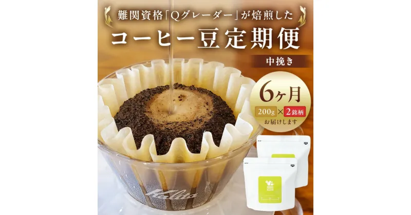 【ふるさと納税】　コーヒー豆定期便200g×2銘柄　6ヶ月定期便（中挽き）【コーヒー 毎月旬な2種類のコーヒー　半年間　焙煎士　ドイツ製のこだわり焙煎機で焼いた豆　酸味　苦味　風味　コク 大阪府 門真市 】