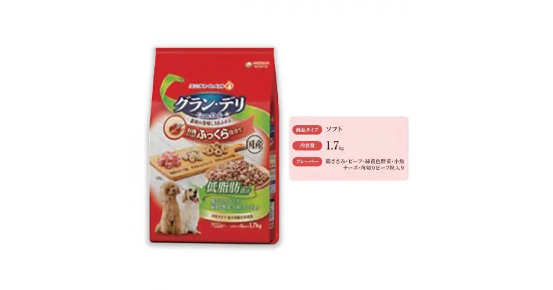 【ふるさと納税】グラン・デリ ふっくら仕立て 低脂肪 鶏ささみ・ビーフ・緑黄色野菜・小魚・チーズ・角切りビーフ粒入り 1.7kg×4袋　 ドックフード 愛犬 栄養素をバランス良く摂取できる総合栄養食