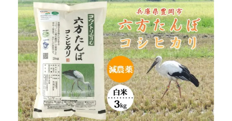 【ふるさと納税】六方たんぼ コシヒカリ 減農薬（白米：3kg）令和6年産 / 新米 米 お米 精米 白米 コメ こめ ご飯 コシヒカリ コウノトリ育む農法